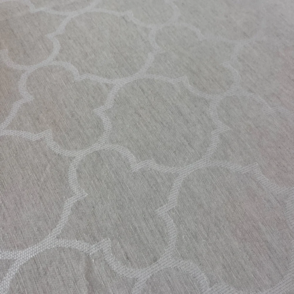Linen Tablecloth with Cream Geometric Pattern, 54x120”